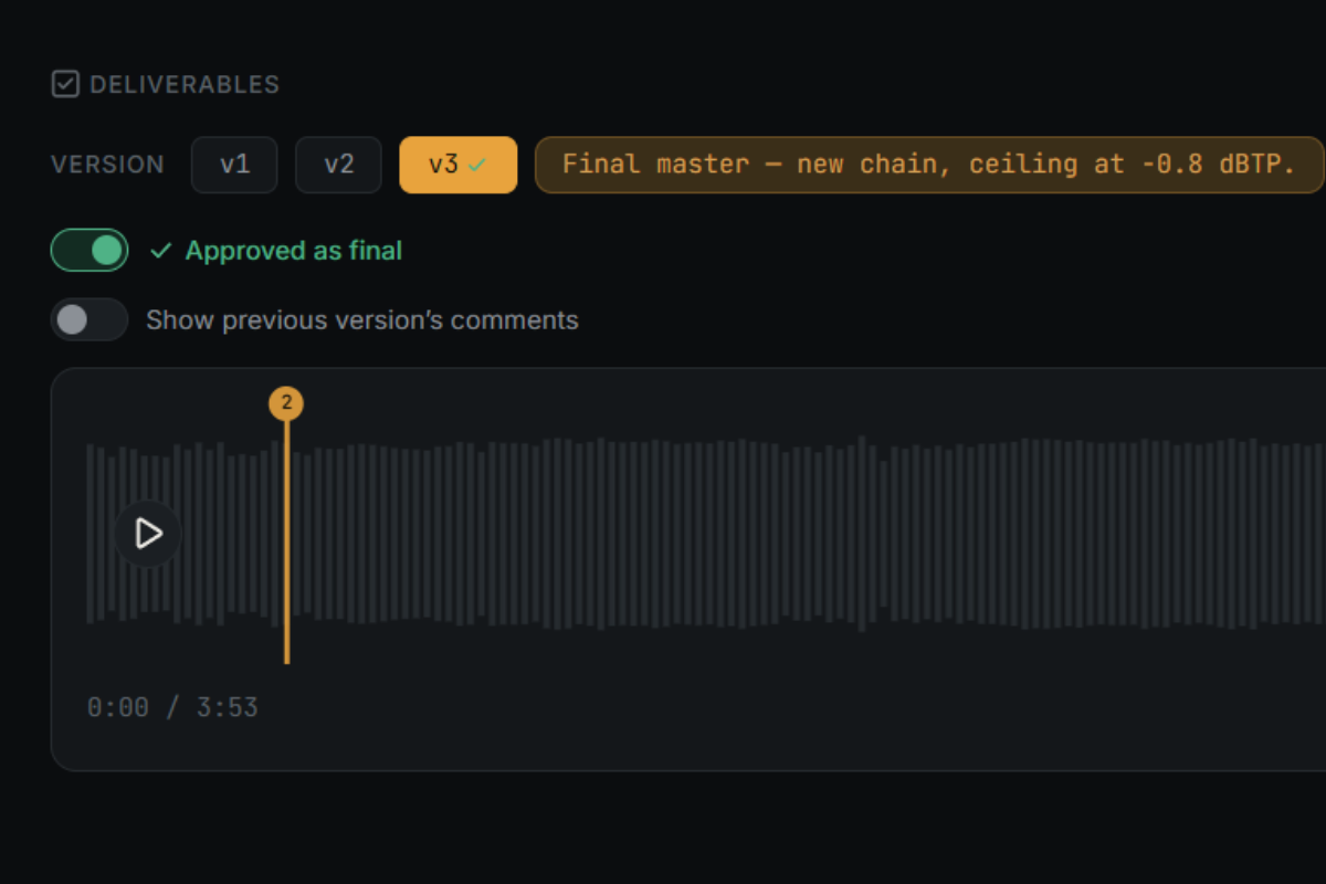Client approval confirmation on a specific track version