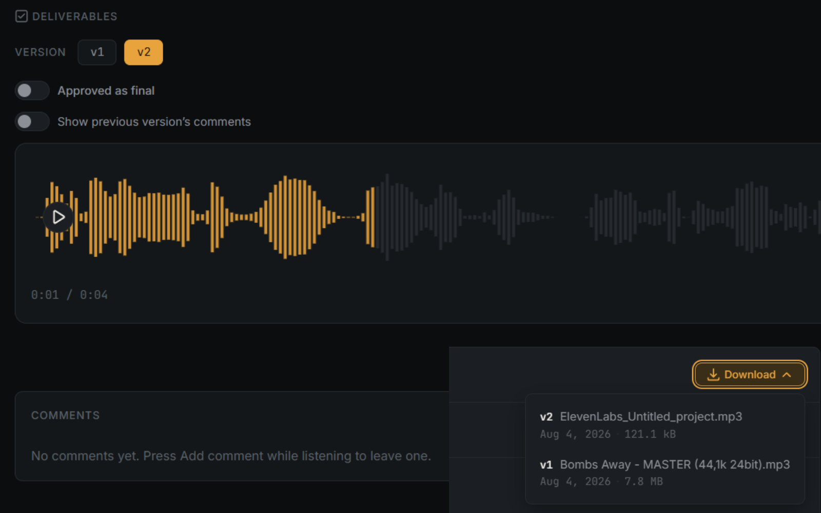 Streaming preview player with a selective file download picker
